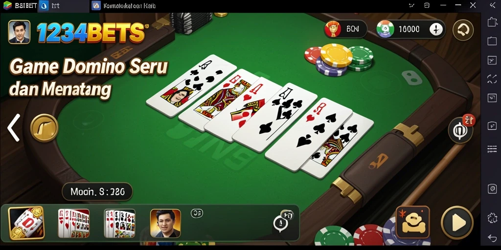 Tampilan gameplay seru dalam 1234BETS dengan pertempuran domino yang menegangkan.