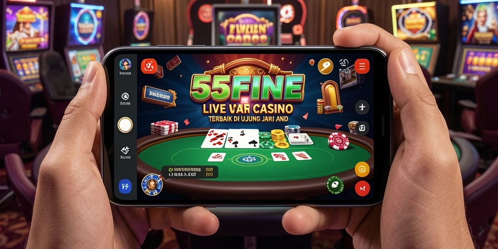 Screenshot 55FIVE menampilkan dealer dan permainan Live Casino yang menarik.