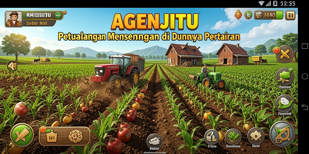 Tampilan gameplay AGENJITU yang menarik dengan aktivitas pertanian.