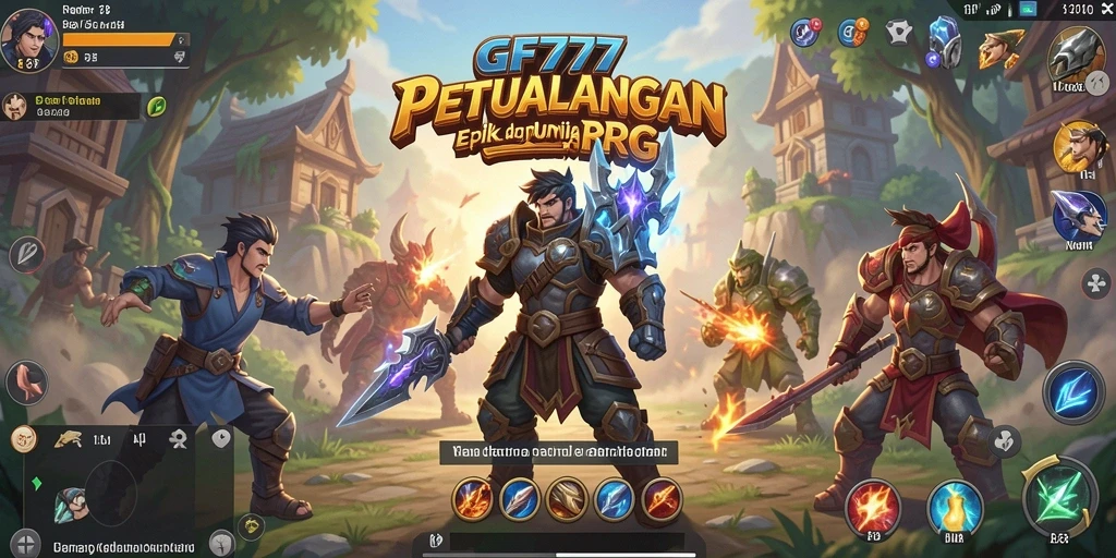 Screenshot GF777 menampilkan petualangan seru dalam pertarungan RPG.