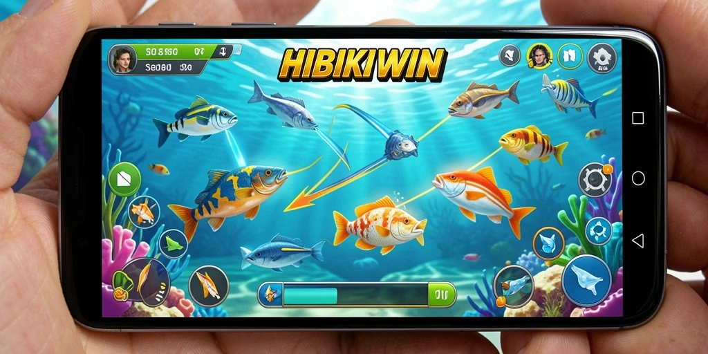 Tampilan gameplay HIBIKIWIN yang mengasyikkan saat menembak ikan.